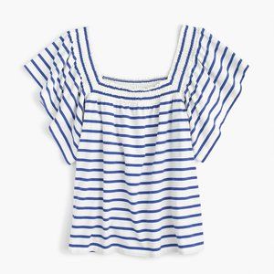 J Crew Smocked Square Neck Striped Top M